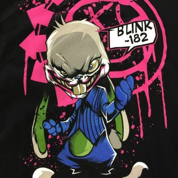 Blink 182 Bunney Smiley T Shirt S Black Pink Rabbit Band Music Tultex Womens - Picture 3 of 4